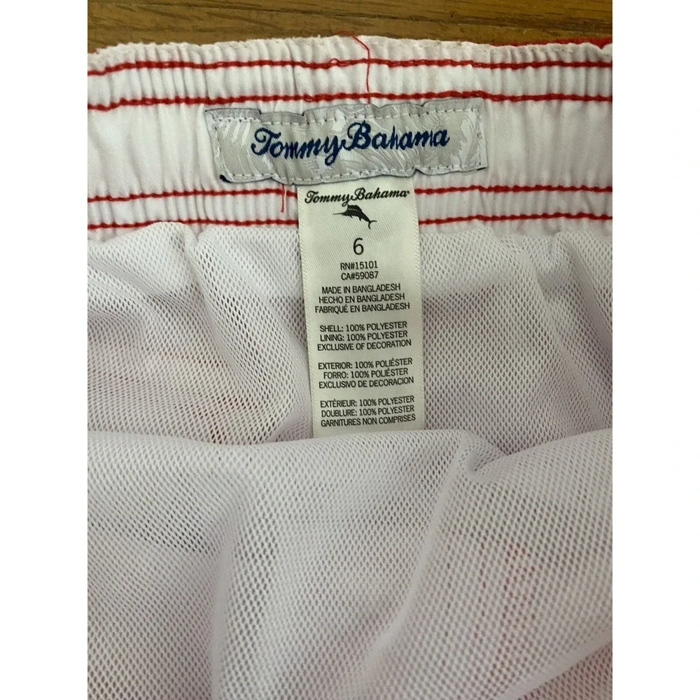 Tommy Bahama UPF 50 Swim Trunks Boys Youth size 6 Red White Marlin Drawstring